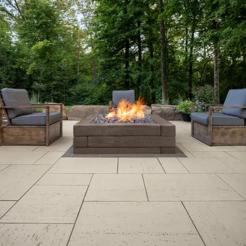 Paver patio with fire pit designed for gathering