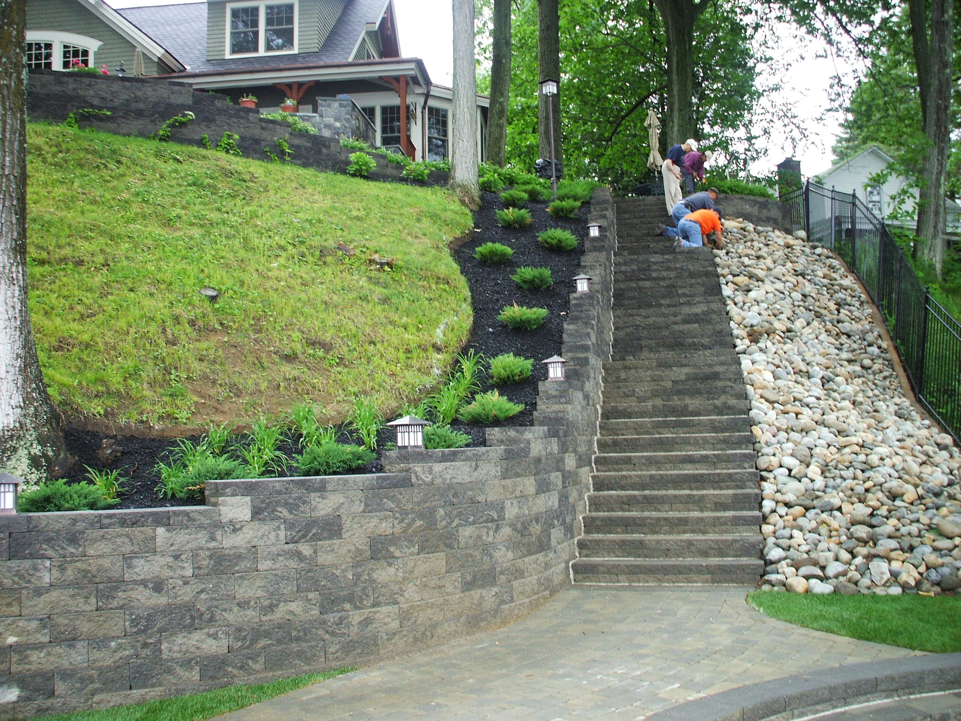 After: completed retaining wall by Bollman Landscape
